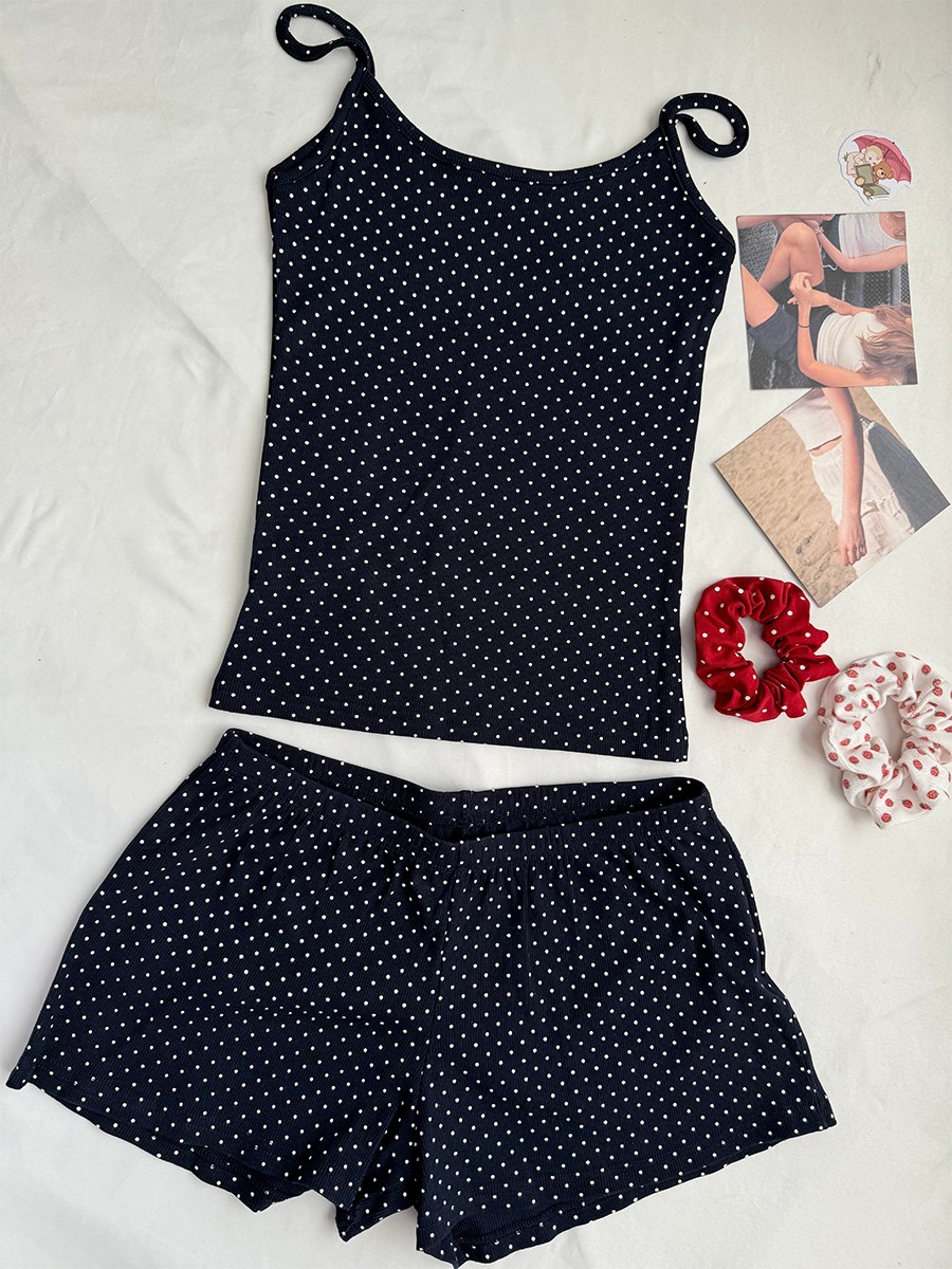 Tank Top Ribbed - Conjunto de Shorts Acanalados con Puntos